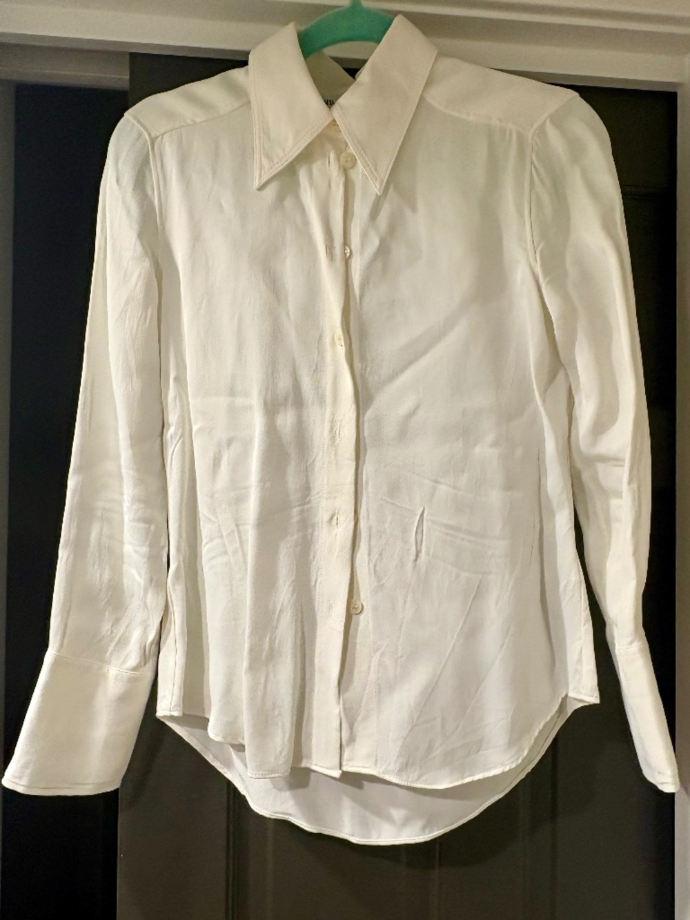 ZARA Cream Satin Button-Down Blouse – Size Small